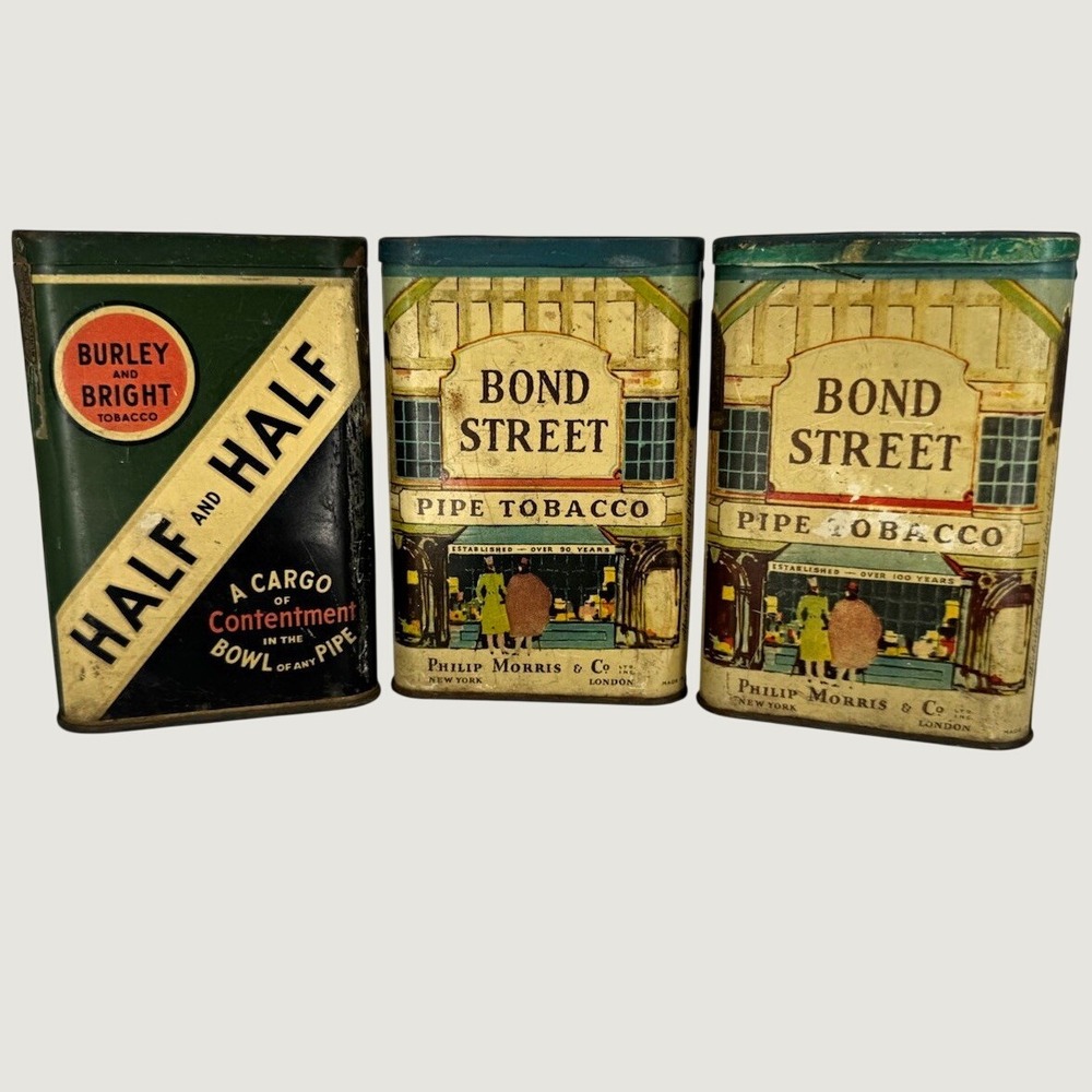 Vintage Tobacco Tins Lot of 3 Bond Street Half & Half Philip Morris Pipe Tabasco